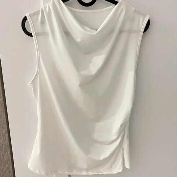 White Muscle Tank Asymmetrical Drape Top - Picture 1 of 1